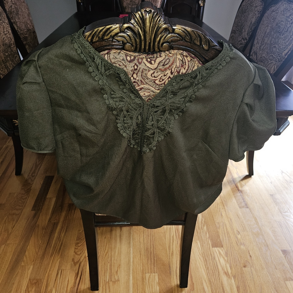 SHEIN Dark Green Lace Accent Blouse